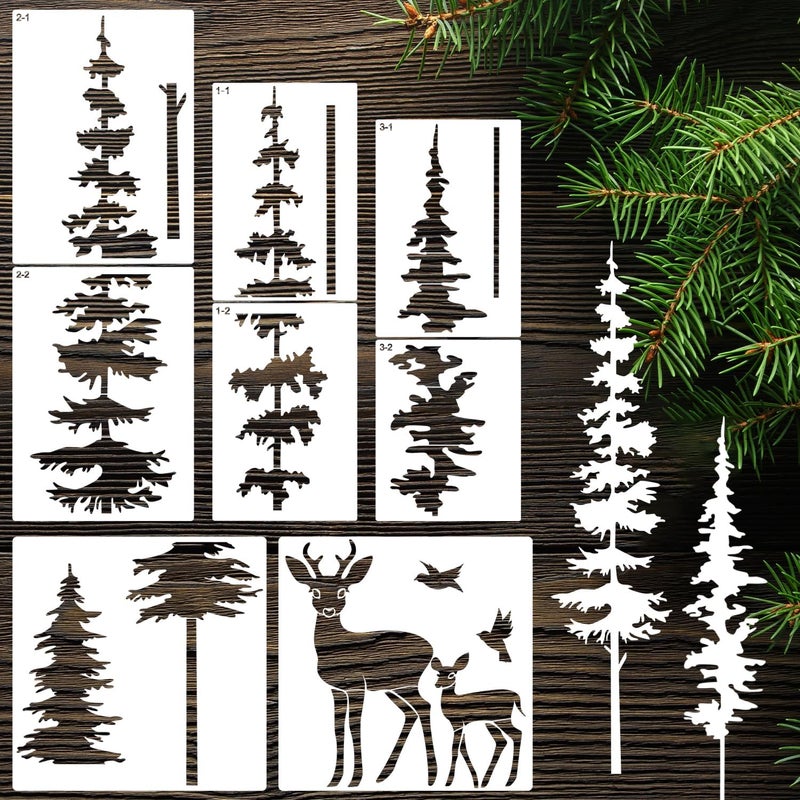 SUNVERSE Large Pine Tree Stencils for Painting on Wood Fence Giant Wall Stencils Reusable Forest Tree Mural Templates for Wall Garden Fence Window Furniture - Image 1